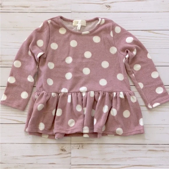 Girls Mauve & Cream Long Sleeve Polka Dot Peplum Tunic Top - Picture 1 of 5